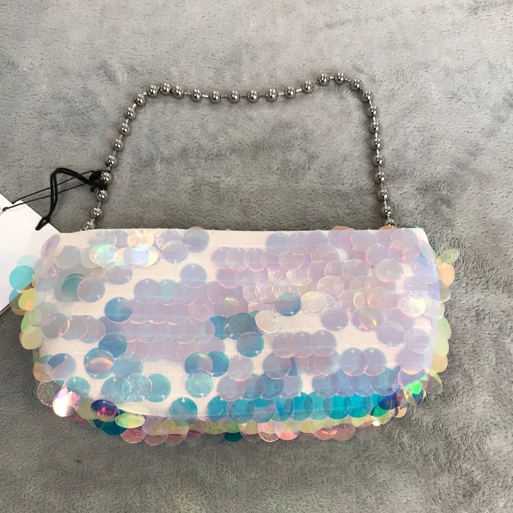 Liselle Kiss Chelsea Ball Chain Shoulder Bag, Iridescent Silver New with tags